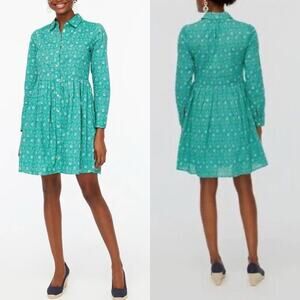 J. Crew Green Floral Printed Mini Shirt Dress Long Sleeve Size 4
